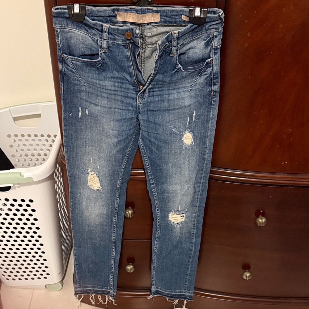 Guess Men's Ripped Blue Skinny Jeans